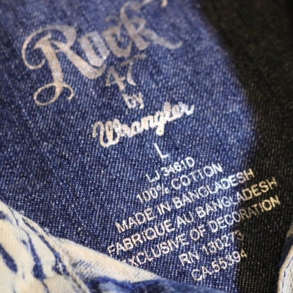 Rock 47 Wrangler Cream Denim Embroidered Rhinestone Rustic Snap Western Size L - Picture 4 of 10